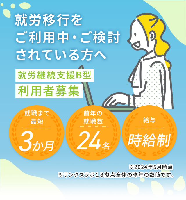 就労移行をご利用中・ご検討されている方へ就労継続支援B型利用者募集